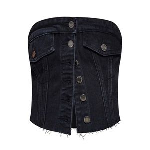 PrettyLittleThing Cropped Bandeau Denim Top Size Medium (8) NEW